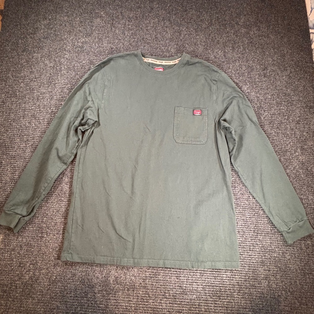 Wrangler Workwear Mens Large‎ Green Long Sleeve Pocket T-Shirt WW55270 Cotton